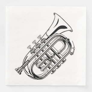 Serviette En Papier Croquis d'instrument de musique Trompette noir et