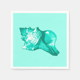 Serviette En Papier Croquis en coquille de conc - turquoise, blanche e
