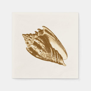 Serviette En Papier Croquis en coquille de cône - brun, blanc et bronz