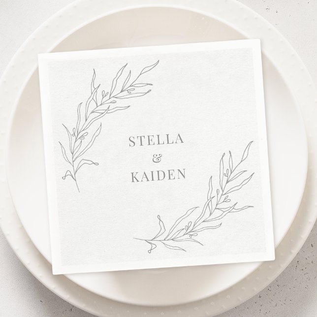 Serviette En Papier Croquis Floral Feuille Dessin moderne simple et él (Créateur téléchargé)