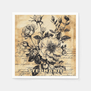 Serviette En Papier Croquis floral rustique avec calligraphie - âge (1