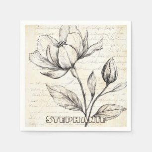 Serviette En Papier Croquis floral rustique avec calligraphie - âge (4