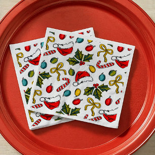 Serviette En Papier Croquis illustrés de Noël colorés dessinés à la ma