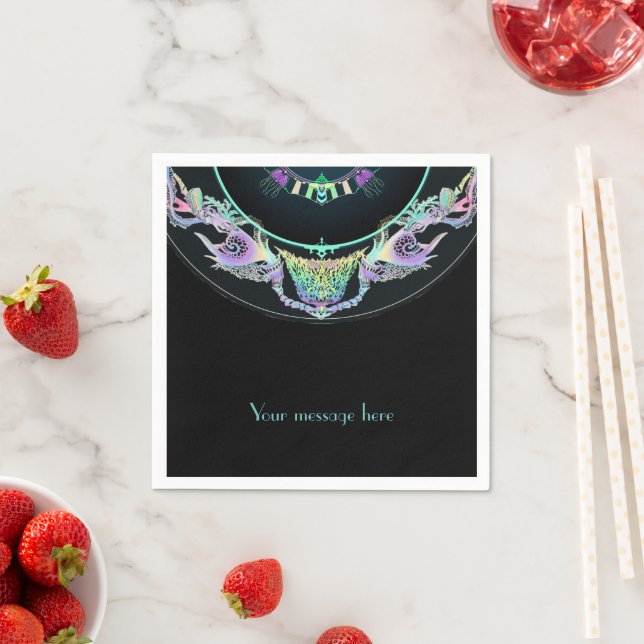 Serviette En Papier Croquis marin en néon, personnalisable (En situation)