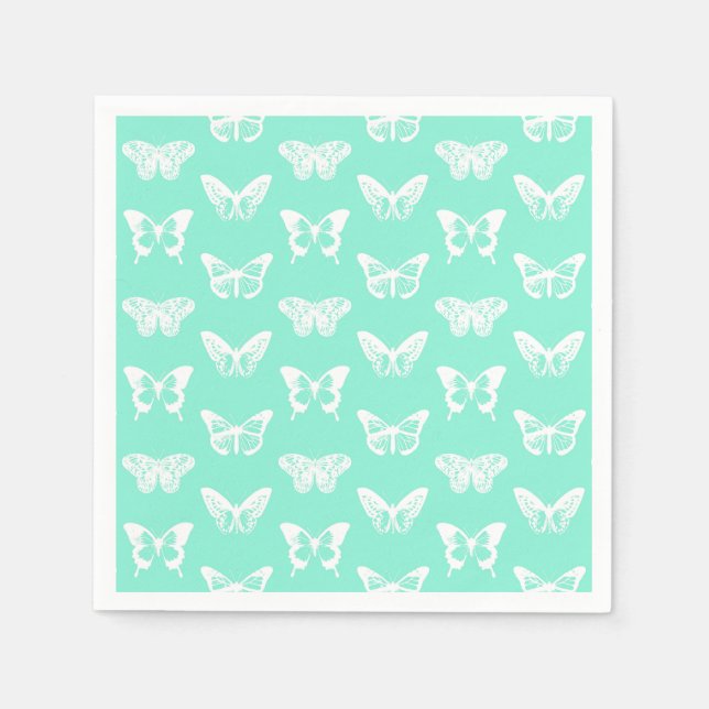 Serviette En Papier Croquis papillon, aqua et blanc (Devant)