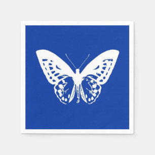 Serviette En Papier Croquis papillon, bleu cobalt et blanc