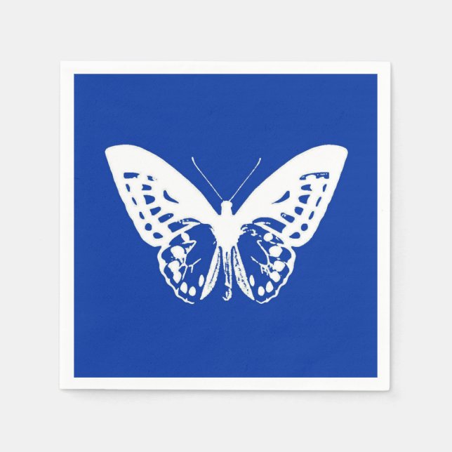 Serviette En Papier Croquis papillon, bleu cobalt et blanc (Devant)