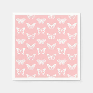 Serviette En Papier Croquis papillon, rose coquille et blanc