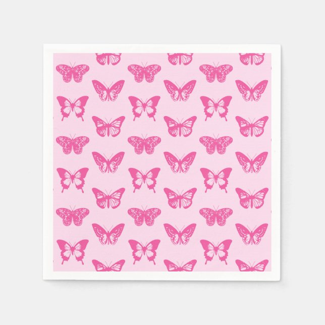 Serviette En Papier Croquis papillon, rose pâle et fuchsia (Devant)