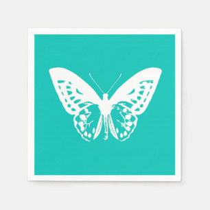 Serviette En Papier Croquis, turquoise et blanc de papillon