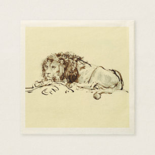 Serviette En Papier Croquis vintage d'encre de Rembrandt d'un lion