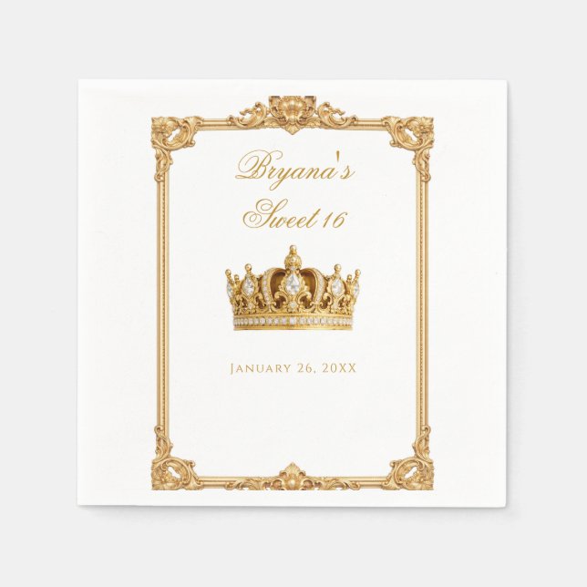 Serviette En Papier Crowned in Gold Royal Chair Birthday Party (Devant)