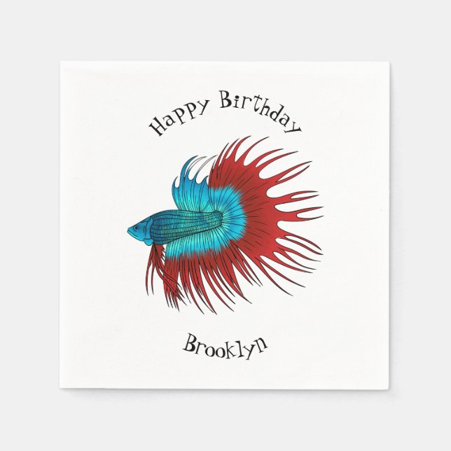 Serviette En Papier Crowntail betta fish dessin animé (Devant)