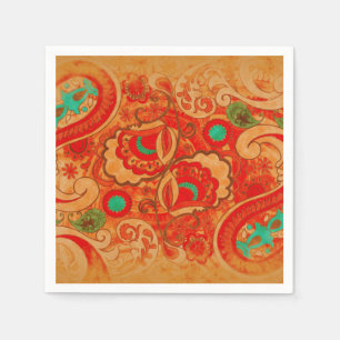 Serviette En Papier Cru brûlé génial Paisley de turquoise de rouge