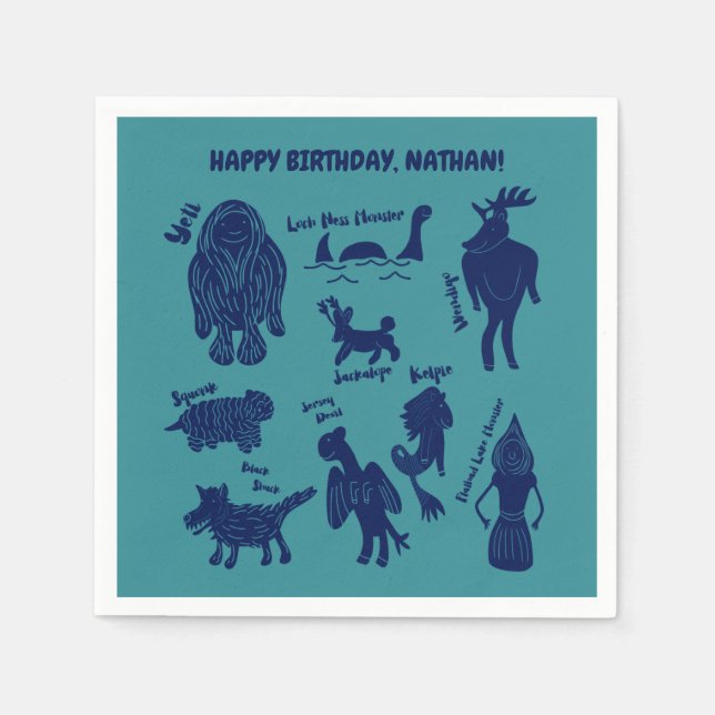 Serviette En Papier Cryptides Cartographie Cryptozoologie Monstres Per (Devant)