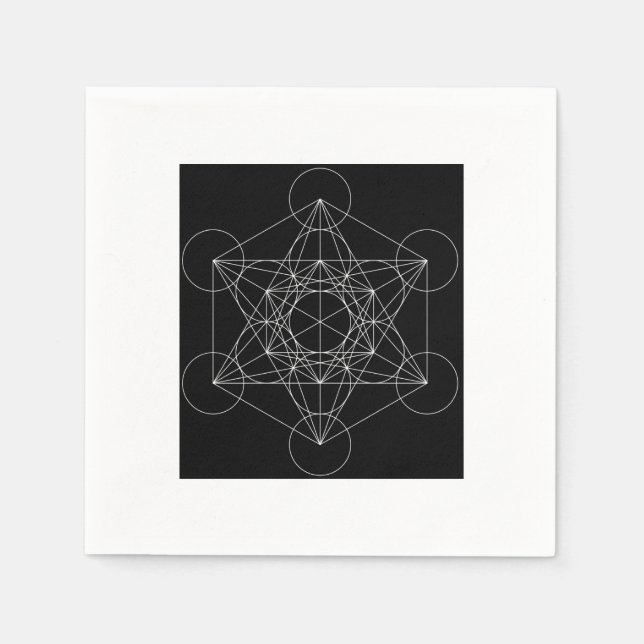 Serviette En Papier Cube de Metatron noir et blanc (Devant)
