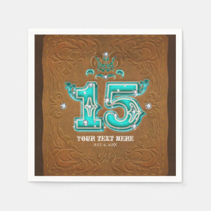 Serviette En Papier Cuir Brun Rustique Occidental et Diamants 15