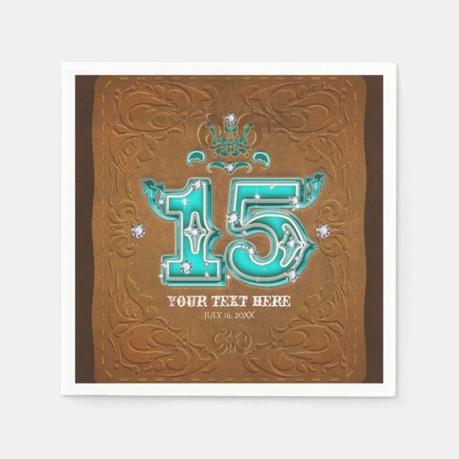 Serviette En Papier Cuir Brun Rustique Occidental et Diamants 15 (Devant)