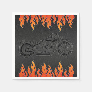 Serviette En Papier Cuir noir flammes orange fête de motards