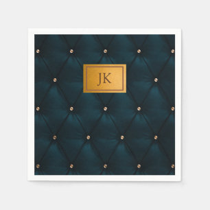 Serviette En Papier Cuir Vert Élégant, Diamants, Monogramme
