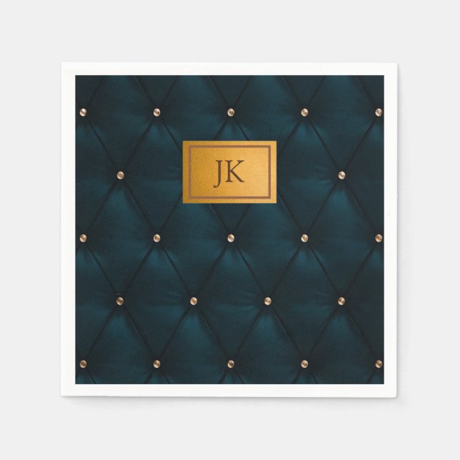 Serviette En Papier Cuir Vert Élégant, Diamants, Monogramme (Devant)