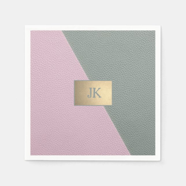 Serviette En Papier Cuir Vert Rose Élégant Monogramme   (Devant)
