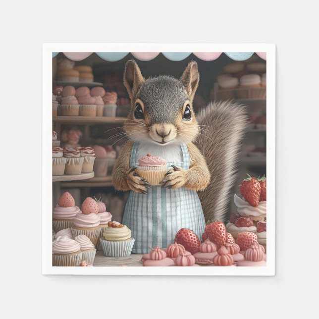 Serviette En Papier Cuire l'écureuil avec Cupcake (Devant)