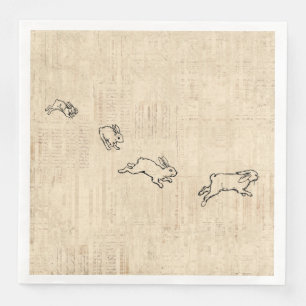 Serviette En Papier Cuisine Vintage Lapine Thème Jumping Rabbits Art