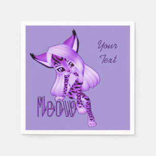Serviette En Papier Cuisine violette Meow Tiger Chat serviettes