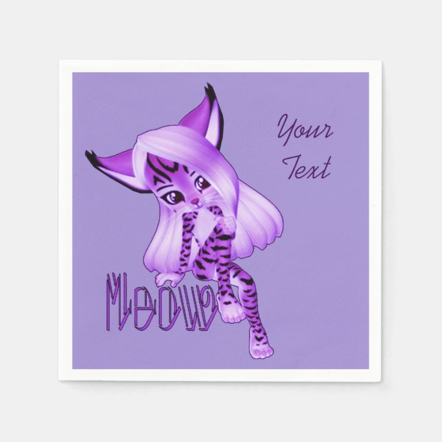Serviette En Papier Cuisine violette Meow Tiger Chat serviettes (Devant)