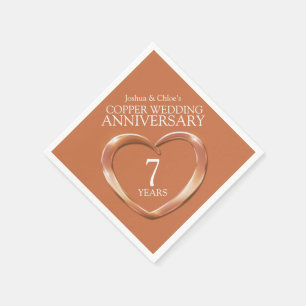 Serviette En Papier Cuivre 7e anniversaire Mariage noms de coeur servi