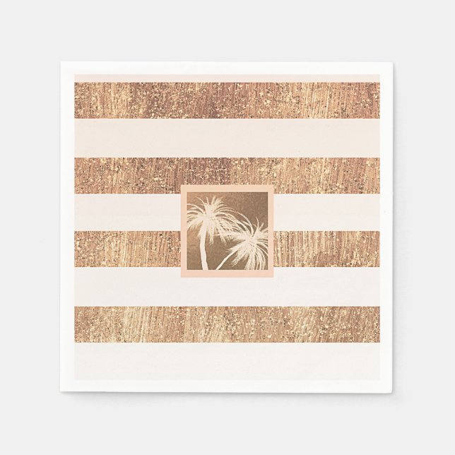 Serviette En Papier Cuivre et crème Palmiers tropicaux Mariage moderne (Devant)