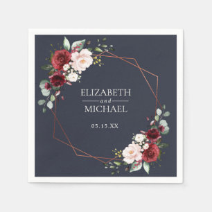 Serviette En Papier Cuivre Géométrique Bourgogne Mariage Bleu Napkin