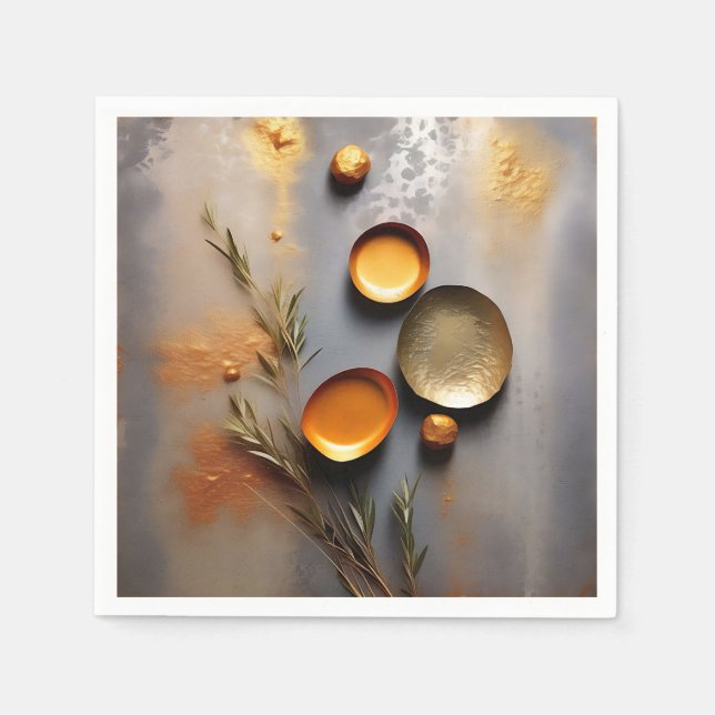 Serviette En Papier Cuivre texturé et métal ocre (Devant)