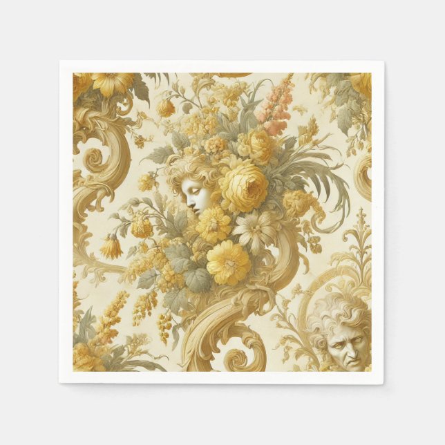 Serviette En Papier Culte d'or - Coussin floral baroque (Devant)