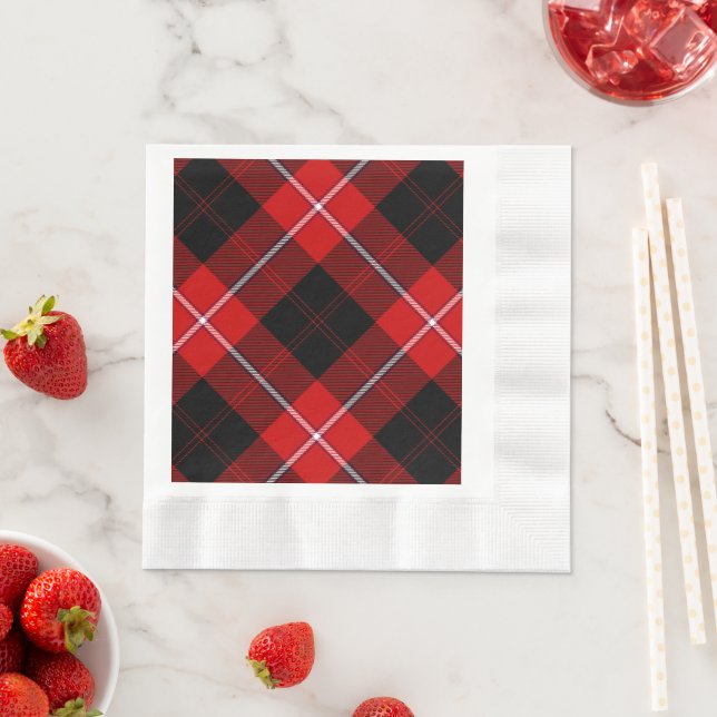 Serviette En Papier Cunningham Tartan rouge noir (En situation)