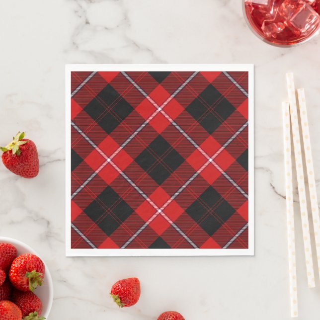 Serviette En Papier Cunningham Tartan rouge noir (En situation)