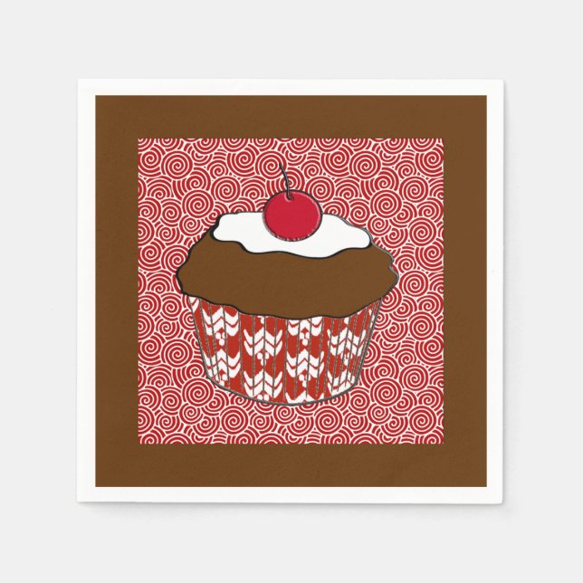Serviette En Papier Cupcake au chocolat sur Motif rouge et blanc (Devant)