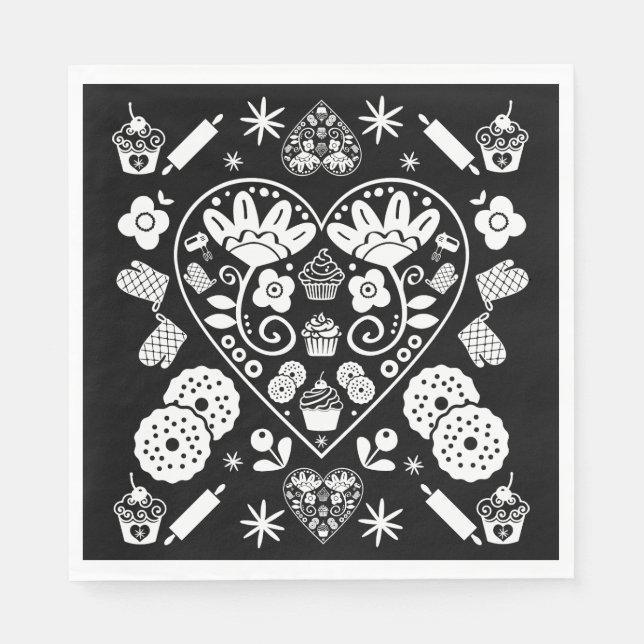 Serviette En Papier Cupcake Baking Folk Art (Devant)