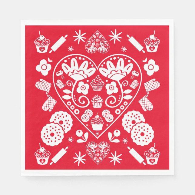 Serviette En Papier Cupcake Baking Folk Art (Devant)