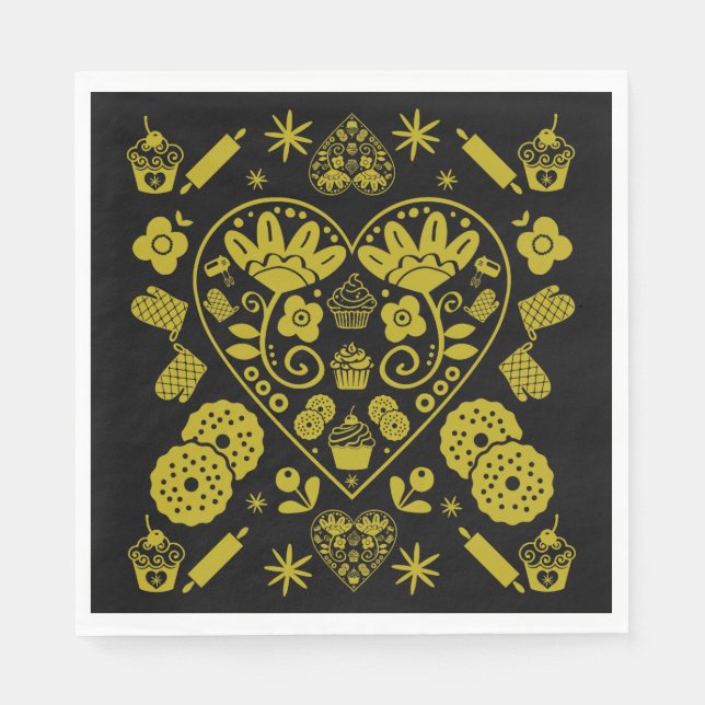Serviette En Papier Cupcake Baking Folk Art (Devant)
