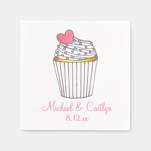 Serviette En Papier Cupcake Coeur rose Mariage personnalisé serviettes (Devant)