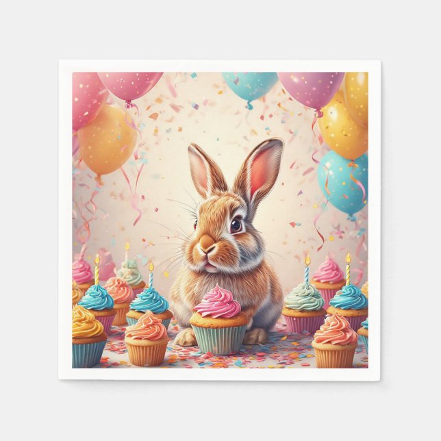 Serviette En Papier 🐰 Cupcake d'anniversaire joyeux de Lapin Joyeux (Devant)