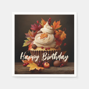Serviette En Papier Cupcake d'automne avec feuilles d'automne colorées