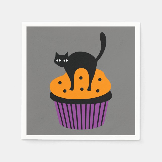 Serviette En Papier cupcake de chat d'Halloween (Devant)