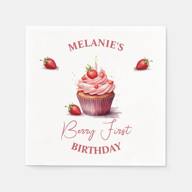 Serviette En Papier Cupcake de premier anniversaire de Berry personnal (Devant)