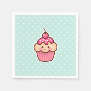 Serviette En Papier Cupcake rose Kawaii et Pois bleu Mint
