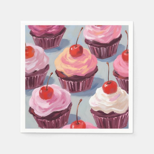 Serviette En Papier Cupcakes aux cerises congelées | Fête d'anniversai (Devant)