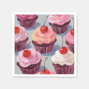 Serviette En Papier Cupcakes cerise givrés Célébration d'anniversair