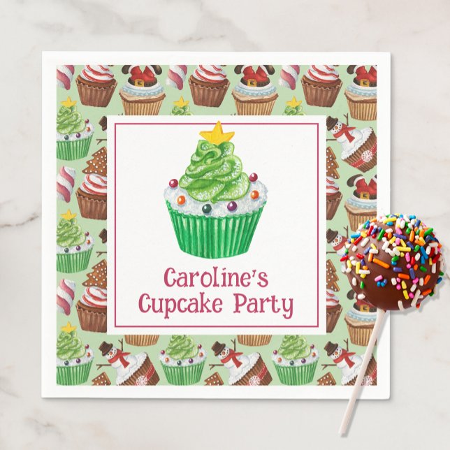 Serviette En Papier Cupcakes de Noël Aquarelle (Créateur téléchargé)